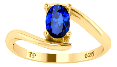Anel Miami Prata 925 Dourada Ouro 18k - Safira Azul