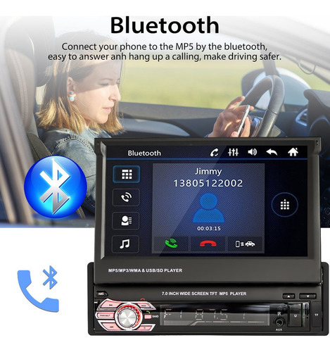 Para Radio Estéreo De Coche 1din 7 Bluetooth Auto Retráctil