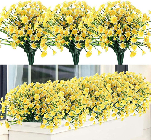 24 Ramos De Flores Artificiales De Margaritas - Amarillo