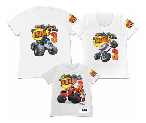 Camiseta Set 3 Blaze And The Monster Machines Papa Mama Hijo