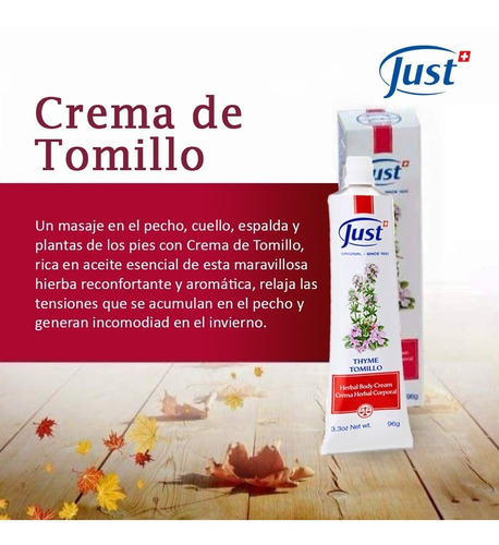 Imagen 4 de 6 de Crema De Tomillo Swiss Just 96g Producto Sellado Y Original
