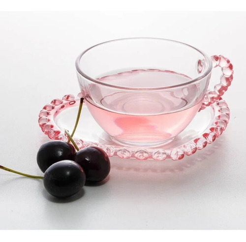Imagem 2 de 2 de Xícara De Cristal Com Pires Para Chá Borda Rosa Lyor 170 Ml