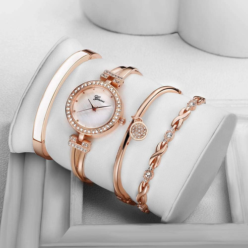 Reloj De Pulsera Analógico Para Mujer Con Bangle Rosa Oro