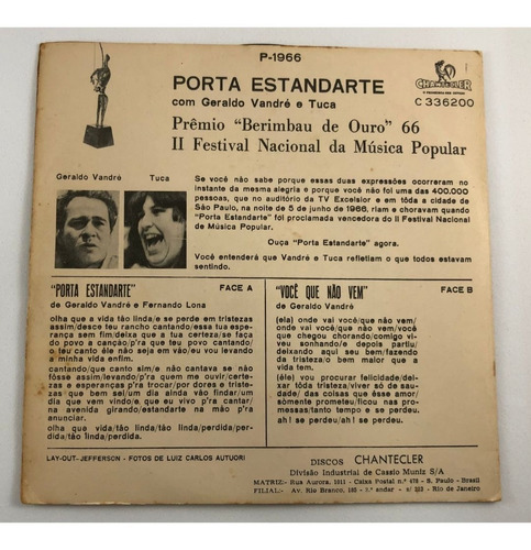 Vinil Compacto Ep Geraldo Vandré Tuca Porta Estandarte 1966 (Usado)