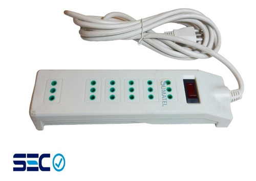Imagen 2 de 5 de Alargador Zapatilla Eléctrico Con Switch 6 Tomas Sec Sumatel
