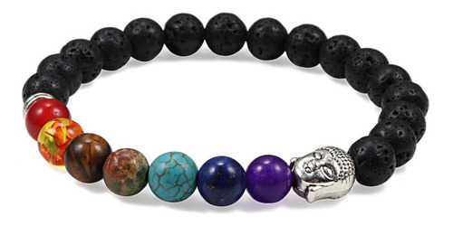 Pulsera Buda Piedra Volcanica 7 Chakras + Estuche Gamushop