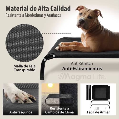 Cama Elevada Para Perro Grande De Malla Lavable Transpirable Negro