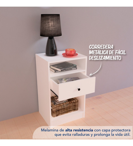 Imagen 3 de 6 de Mesa De Luz Modelo Madrid Centro Estant Melamina Con 1 Cajón
