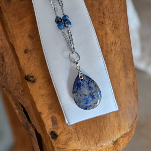 Piedra Energética Jaspe Imperial Azul Collar Y Dije