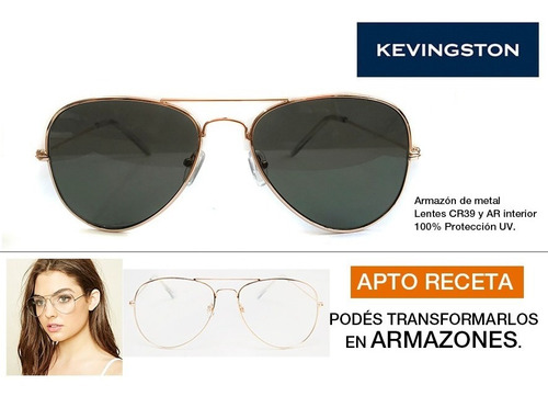 Imagen 6 de 10 de Kevingston Lentes Antireflex Sol Anteojos Metal Kvn Aviador