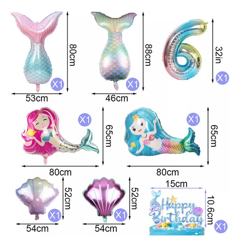 Número 6 Kit de Globos de Sirena para Decoración de Cumpleaños de Niños con Globos Metálicos