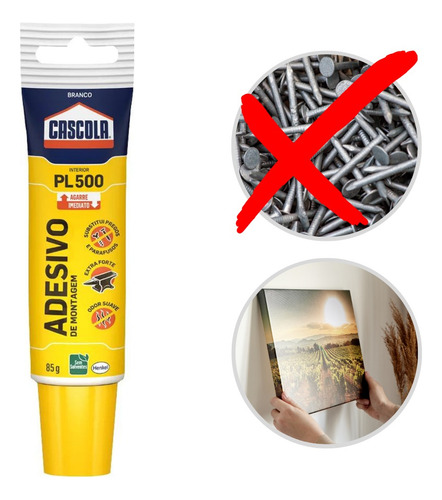  Cola Monta E Fixa Pl500 Extra Forte 85g Preg Fácil Pregos
