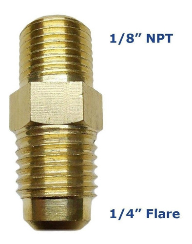 Conector Recto Macho En Latón Dorado De 1/8 Npt X 1/4 Flare