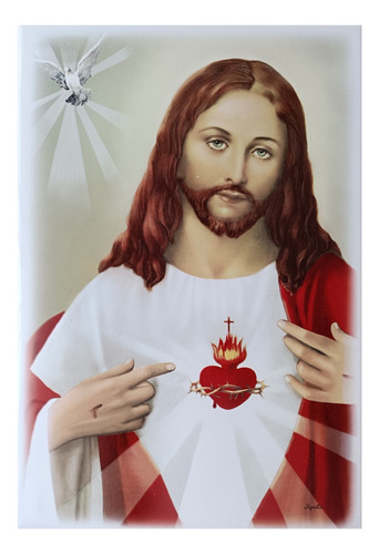 Sagrado Corazón De Jesús En  Azulejo 31x45 Cm Sigalta