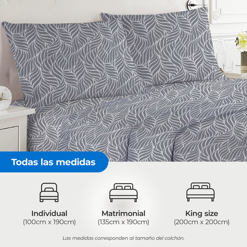 Kit 3 Piezas Juego De Sábanas Individual Microfibra Suave Gris Liso