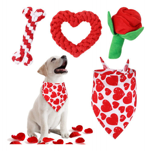 Bandanas De Corazon: 4 Pack Para Perros, San Valentin.