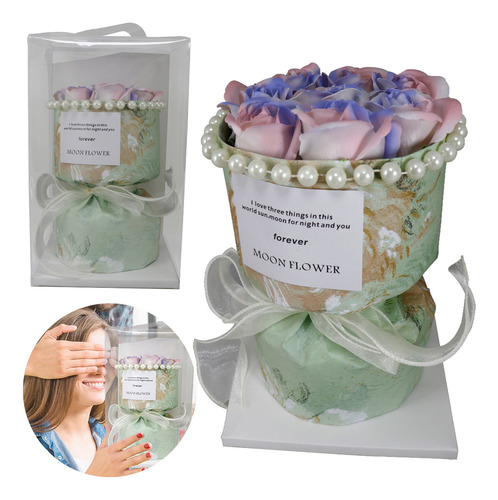 Ramo de Rosas Decorativas Artificiales Regalo para Novia Slim Company Flores Artificiales Eternas Color Verde 8 Piezas