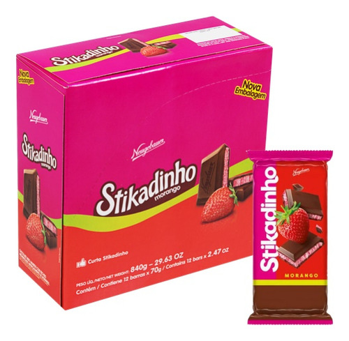 Chocolate Stikadinho Morango Em Barra Neugebauer 70g 12 Und
