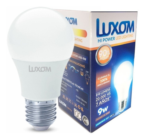 Lampara Foco Led 9w  Luxom  Iluminación Fría E27 Pack X 20