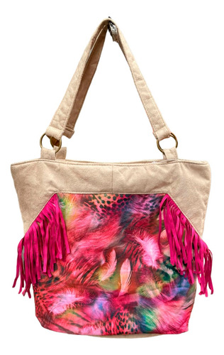 Bolso Gamuza Combinado Con Flecos