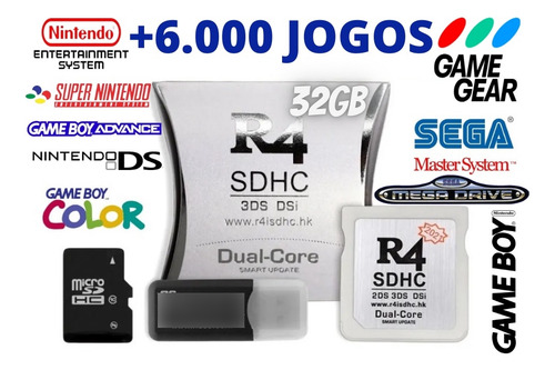 Cartão R4 + Micro Sd 32gb Compatível Ds Dsi Lite 2ds 3ds Xl
