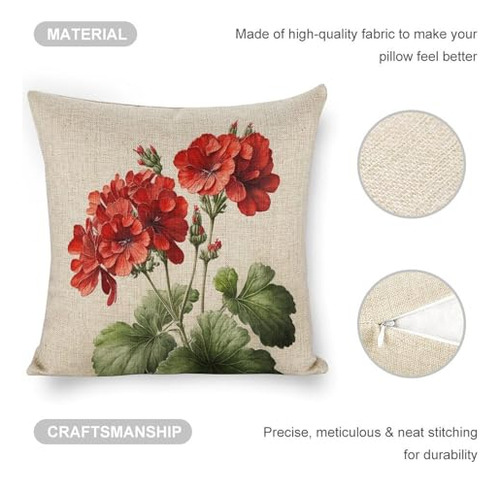 Set De 2 Fundas De Almohada De 45 X 45 Cm Con Flores Rojas,
