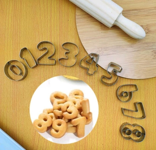 9 moldes con números para bizcochos, galletas y tartas, color plateado
