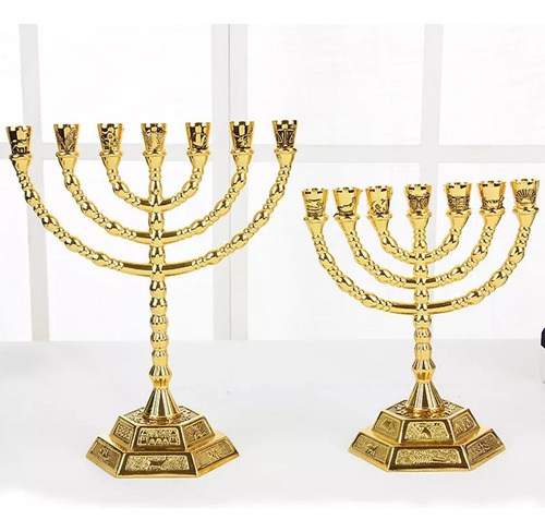 Candelabro Judío Dorado Con Forma De Menorá, 7 Ramas, Para H