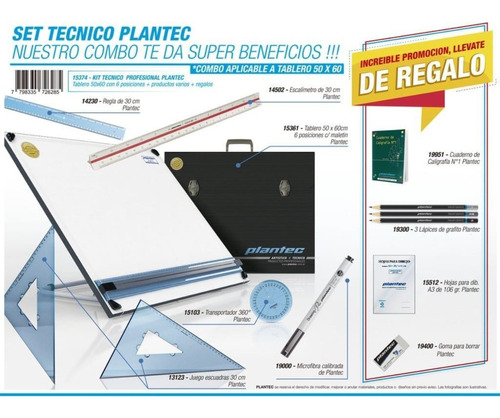 Kit Completo Dibujo Tecnico Plantec (tablero  40 X 50)