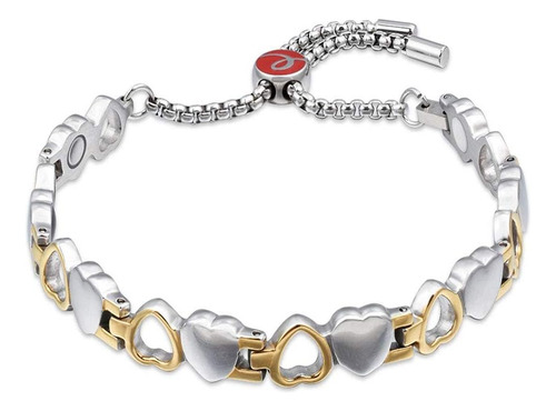 Ebuty Pulsera Magnética De Titanio 4 Elementos Corazón Plata