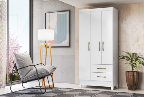 Armario Mult Cozinha Quarto Uso 3 Portas 2 Gaveta Madri Branco Flex Rosa -shark Moveis