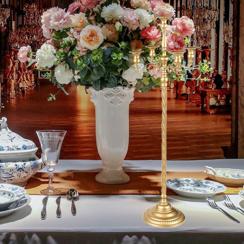 Suporte De Vela Com 5 Ramos Candelabros Dourado 23x89cm