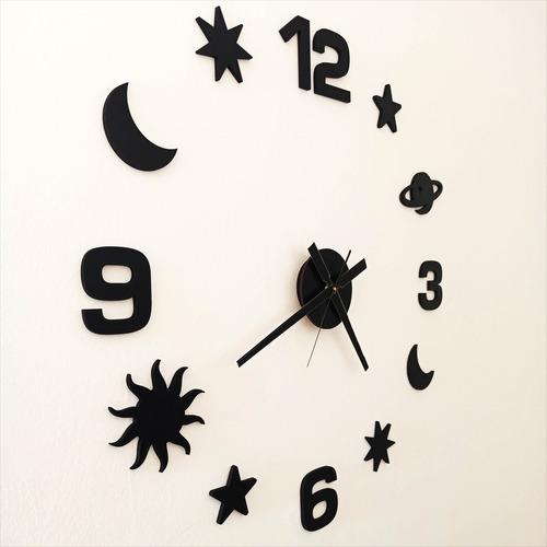 Reloj Madera Pared Deco Home -universo 75 X 75 Cm Negro Negro Negro