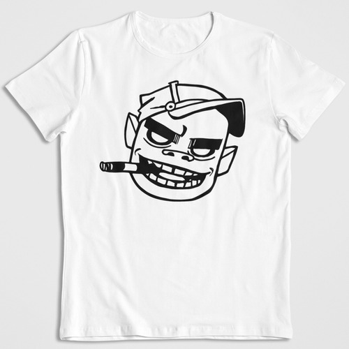 Polera Blanca Algodon Estampada Dtf Gorillaz Fumando Arte