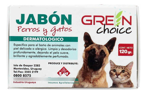 Green Choice Jabón Dermatologico Para Perros Y Gatos 120 Gr.