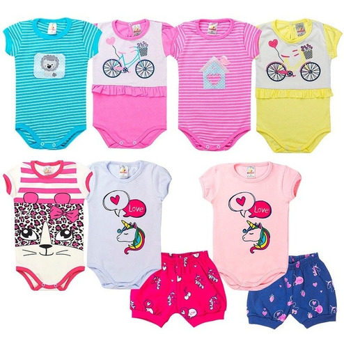 Roupa Bebê Menina Infantil Kit 5 Conjuntos Verão P Ao 3 Anos