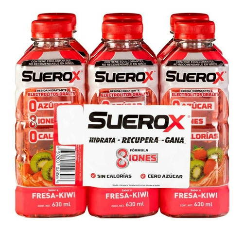 Bebida Hidratante Suerox 8 Iones Fresa Kiwi C/6 De 630 Mls