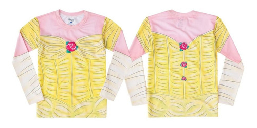 Blusa Proteção Solar Criança Bela E A Fera Amarela Estampada