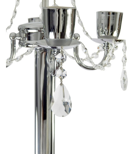 Lampara De Pie Cromo Pantalla Blanca Organza E27 Led Pantalla Blanco