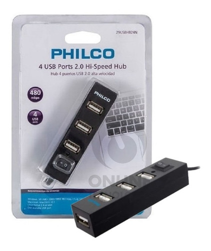 Mini Hub Usb 4 Puertos 2.0 Hb24 Philco / Yaz