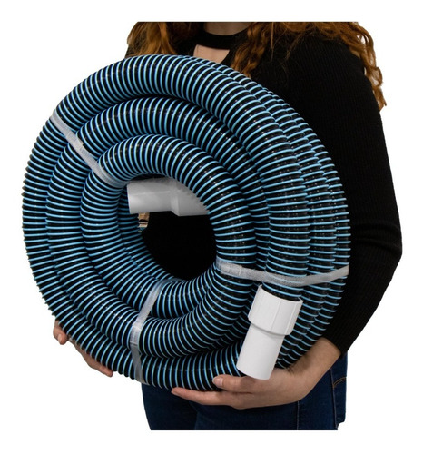 Manguera Flexible 12 Metros Panda Para Aspirar Piscinas Color Azul