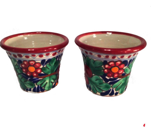 2 Macetas De Talavera Poblana Barroca Vino 9x7.5 Cm Mct