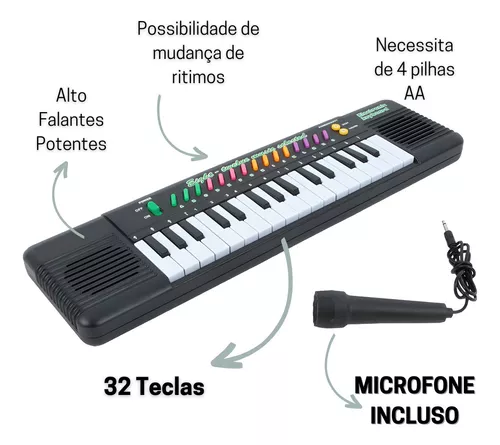 Piano Teclado Musical Infantil Eletrônico 32 Teclas Com Karaoke Microfone -  Chic Outlet - Economize com estilo!