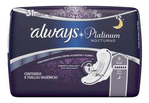 Toallitas femeninas Always Platinum Nocturno con alas 8 u