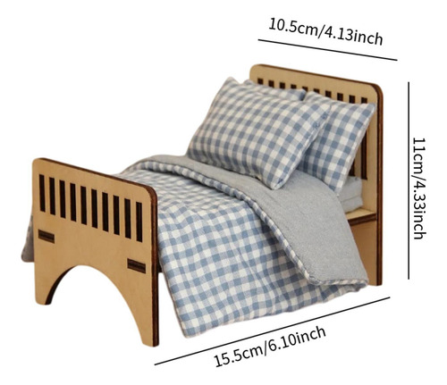 Cama De Madera En Miniatura Para Casa De Muñecas A Tartán