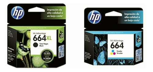 Hp Combo De 2 Cartuchos De Tinta 664 Negra Xl + 664 Tri