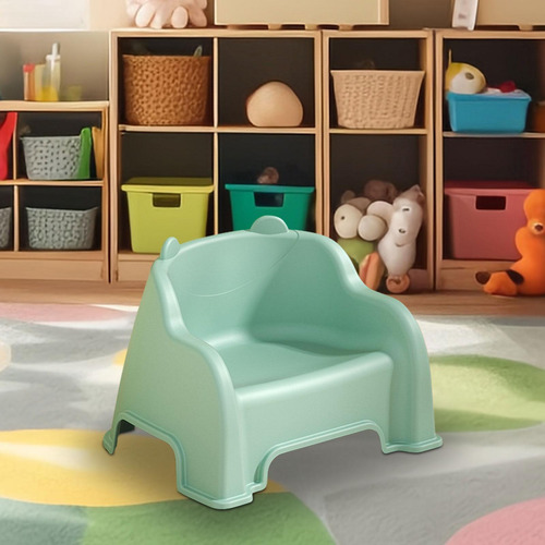 Taburete Pequeño Con Respaldo, Reposapiés Estable, Verde