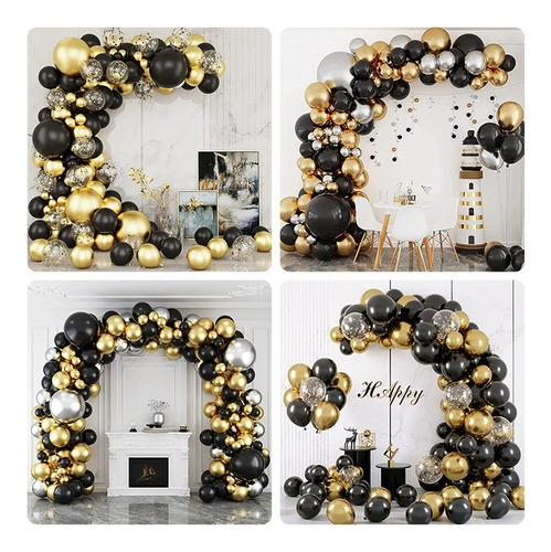 Kit de guirnalda de globos negro dorados arco para cumpleaño color negro oro