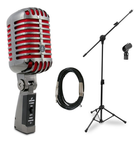 Mic Arcano Vintage Vt-45 Bk2 + 1 Pedestal Pmv + Cabo Xlr/p10