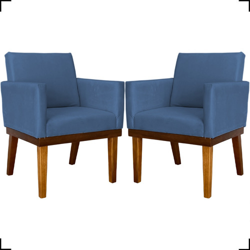 Kit 2 Poltronas Decorativas Cadeiras Reforçadas Divine Cores Cor Azul-marinho Desenho do tecido TECIDO SUEDE